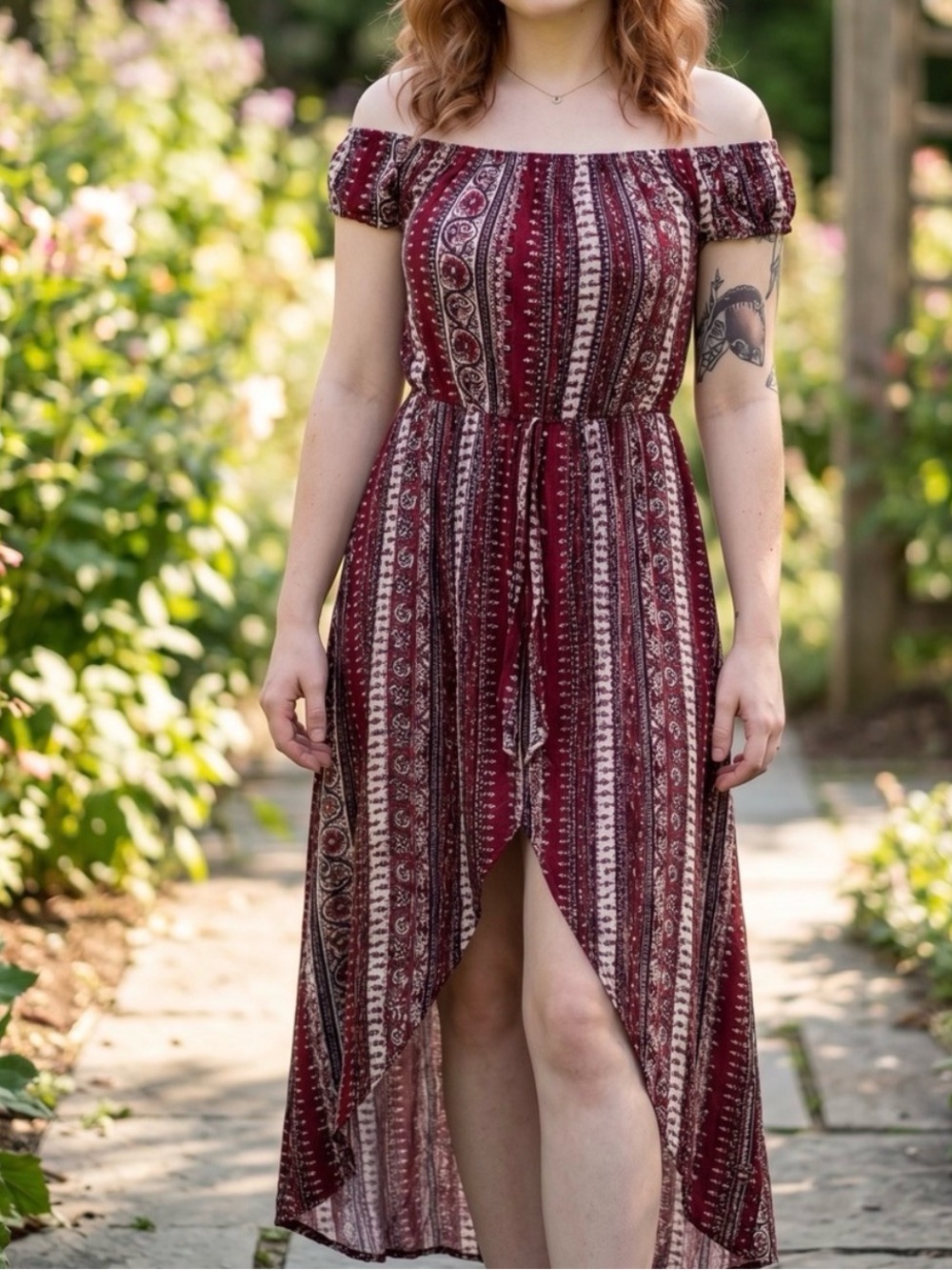 ☀️ Ambiance • Boho Off-Shoulder Maxi Dress/Romper in Paisley Print • women’s Md - Picture 3 of 12